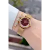Kadranı Bordo Kordonu Gold Renk 26 Mm Hediye Paketli Kadın Kol Saati
