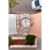 Kadranı Pembe Kordonu Gümüş Renk 28 Mm Hediye Paketli Kadın Kol Saati