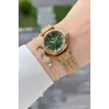 Kadranı Yeşil Kordonu Gold Renk 26 Mm Hediye Paketli Kadın Kol Saati