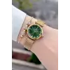 Kadranı Yeşil Kordonu Gold Renk 26 Mm Hediye Paketli Kadın Kol Saati