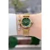 Kadranı Yeşil Kordonu Gold Renk 26 Mm Hediye Paketli Kadın Kol Saati