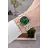 Kadranı Yeşil Kordonu Gold Gümüş Renk 28 Mm Hediye Paketli Kadın Kol Saati