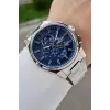 Kadranı Lacivert Kordonu Gümüş Renk 44 Mm İç Göstergeleri Aktif Hediye Paketli Erkek Kol Saati