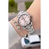 Kadranı Pembe Kordonu Gümüş Renk 30 Mm Hediye Paketli Kadın Kol Saati