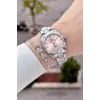 Kadranı Pembe Kordonu Gümüş Renk 30 Mm Hediye Paketli Kadın Kol Saati