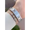 Kadranı Pembe Kordonu Gümüş Renk 30 Mm Hediye Paketli Kadın Kol Saati