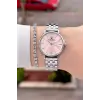Kadranı Pembe Kordonu Gümüş Renk 30 Mm Hediye Paketli Kadın Kol Saati ve Bileklik