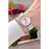 Kadranı Pembe Kordonu Gümüş Renk 30 Mm Hediye Paketli Kadın Kol Saati ve Bileklik