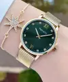 Ferrucci FCISTE245 Kadranı Yeşil Kordonu Gold Renk ve Bileklik