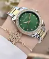 Ferrucci FCISTE246 Kadranı Yeşil Kordonu Gold Gümüş Renk ve Bileklik