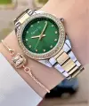 Ferrucci FC1ISTE246 Kadranı Yeşil Kordonu Gold Gümüş Renk Hediye Paketli Kadın Kol Saati ve Bileklik