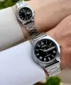 Casio CSISTE32 Kadranı Siyah Kordonu Gümüş Renk Hediye Paketli Sevgili Çift İki Kol Saati