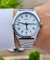 Casio CSISTE15 Kadranı Beyaz Kordonu Gümüş Renk Takvim ve Günlü Hediye Paketli Erkek Kol Saati