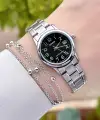 Casio CSISTE23 Kadranı Siyah Kordonu Gümüş Renk Takvimli Hediye Paketli Kadın Kol Saati