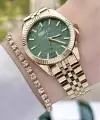 Ferrucci FCISTE287 Kadranı Yeşil Kordonu Gold Renk Hediye Paketli Kadın Kol Saati ve Bileklik