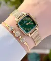 Daniel Klein DKISTE1221 Kadranı Yeşil Kordonu Gold Renk Hediye Paketli Kadın Kol Saati ve Bileklik