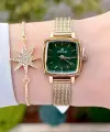 Daniel Klein DKISTE1221 Kadranı Yeşil Kordonu Gold Renk Hediye Paketli Kadın Kol Saati ve Bileklik
