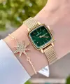 Daniel Klein DKISTE1221 Kadranı Yeşil Kordonu Gold Renk Hediye Paketli Kadın Kol Saati ve Bileklik