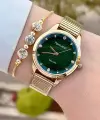 Ferrucci FCISTE302 Kadranı Yeşil Kordonu Gold Renk Hediye Paketli Kadın Kol Saati ve Bileklik