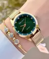 Ferrucci FCISTE302 Kadranı Yeşil Kordonu Gold Renk Hediye Paketli Kadın Kol Saati ve Bileklik