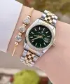 DAVID GUNER DGISTE102 Kadranı Yeşil Kordonu Gold Gümüş Renk Hediye Paketli Kadın Kol Saati ve Bileklik