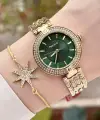 Ferrucci FCISTE301 Kadranı Yeşil Kordonu Gold Renk Hediye Paketli Kadın Kol Saati ve Bileklik