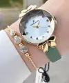 Daniel Klein DKISTE1441 Kasası Gold Kordonu Yeşil Renk Kadın Kol Saati Ve Bileklik