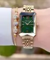 Ferrucci FCISTE319 Kadranı Yeşil Korodnu Gold Renk Kadın Kol Saati ve Bileklik