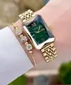 Ferrucci FCISTE319 Kadranı Yeşil Korodnu Gold Renk Kadın Kol Saati ve Bileklik