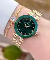 Kadranı Yeşil Kordonu Gold Renk Kadın Kol Saati ve Bileklik