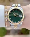 Kadranı Yeşil Kordonu Gold Gümüş Renk 5 ATM Kadın Kol Saati ve Bileklik