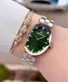 Kadranı Yeşil Kordonu Gold Gümüş Renk Kadın Kol Saati Ve Bileklik