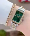 Kadranı Yeşil Kordonu Gold Gümüş Renk Kadın Kol Saati Ve Bileklik