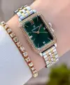 Kadranı Yeşil Kordonu Gold Gümüş Renk Kadın Kol Saati Ve Bileklik