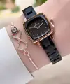 Rose Siyah Renk Kadın Kol Saati Ve Bileklik