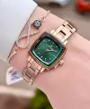 Kadranı Yeşil Kordonu Rose Renk Kadın Kol Saati Ve Bileklik
