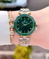 Kadranı Yeşil Kordonu Gold Gümüş Renk 30 Mm Kadın Kol Saati Ve Bileklik