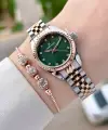 Kadranı Yeşil Kordonu Rose Gümüş Renk Hediye Paketli Kadın Kol Saati Ve Bileklik