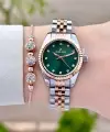 Kadranı Yeşil Kordonu Rose Gümüş Renk Hediye Paketli Kadın Kol Saati Ve Bileklik