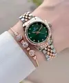 Kadranı Yeşil Kordonu Rose Gümüş Renk Hediye Paketli Kadın Kol Saati Ve Bileklik