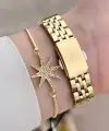 Gold Renk 28 Mm Kadın Kol Saati Ve Bileklik