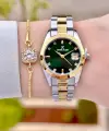 Kadranı Yeşil Kordonu Gold Gümüş Renk 28 Mm Kadın Kol Saati Ve Bileklik