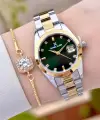 Kadranı Yeşil Kordonu Gold Gümüş Renk 28 Mm Kadın Kol Saati Ve Bileklik