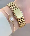 Gold Renk Hediye Paketli Kadın Kol Saati + Bileklik
