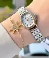 Gold Gümüş Renk Kadın Kol Saati ve Bileklik