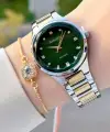 Kadranı Yeşil Kordonu Gold Gümüş Renk Kadın Kol Saati ve Bileklik