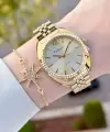 Gold Renk Kadın Kol Saati ve Bileklik