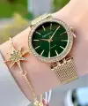 Kadranı Yeşil Kordonu Gold Renk Kadın Kol Saati ve Bileklik