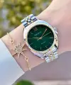 Kadranı Yeşil Kordonu Gold Gümüş Renk Kadın Kol Saati ve Bileklik