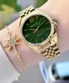 Kadranı Yeşil Kordonu Gold Renk Kadın Kol Saati ve Bileklik